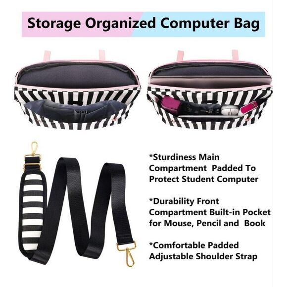 Laptop Bag Women Pink Black 17" Laptops Case Work Tote Multiple Compartments - Picture 6 of 6